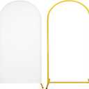 Metal Arch Stand and Cover Set,1 White Spandex Fitted Backdrop with 1 Gold Wedding Arched Stand Frame for Parties Birthday Baby Shower Bridal Banquet Decoration (6.6FT), 6.6FTx3.3FT