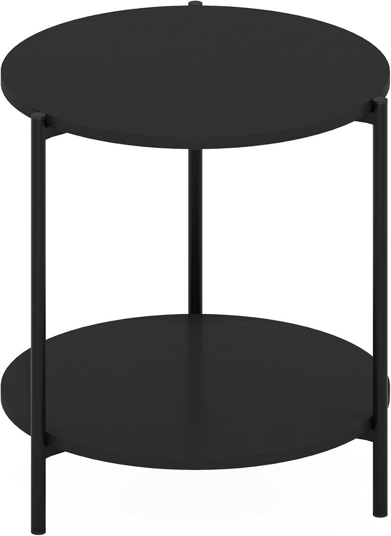 Furinno Besi 2-Tier Modern Round Side End Table with Sturdy Metal Legs, 15.55 (W) x 10.58 (H) x 5.46 (D) inches, Americano