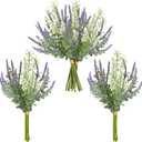 Hollyone 3 Bundles Fake Flowers Artificial Lavender Stems Bouquet Faux Plastic Purple Dried Lavender Flowers Plants for Vase DIY Wedding Floral Arrangement Home Table Centerpieces Indoor Outdoor Decor