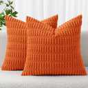 MIULEE Pack of 2 Orange Corduroy Decorative Pillow Covers 18x18 Inch Soft Boho Striped Throw Pillow Covers Modern Farmhouse Home Decor for Halloween Thanksgiving Summer Sofa Living Room Couch Bed