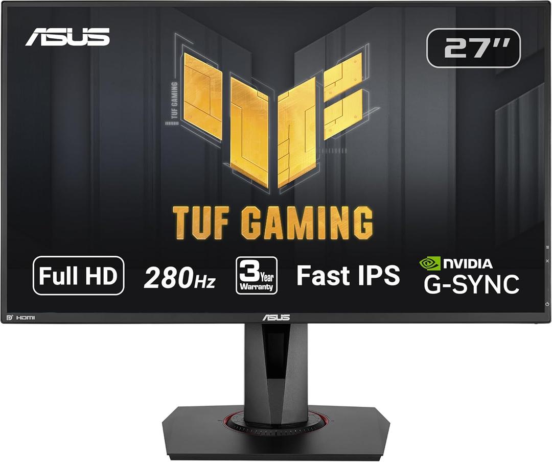 ASUS TUF Gaming VG279QM 27 HDR Monitor, 1080P Full HD (1920 x 1080), Fast IPS, 280Hz, G-SYNC Compatible, Extreme Low Motion Blur Sync (ELMB SYNC), 1ms, DisplayHDR 400,, BLACK
