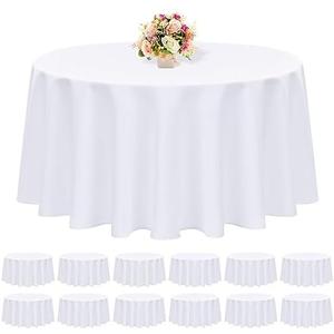 12 Pack Round Tablecloth 90 Inch - White Polyester Tablecloth for Round Table, Premium Stain and Wrinkle Resistant Washable Fabric Table Cover for Wedding Party Banquet Restaurant Reception