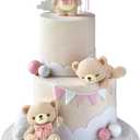 12 PCS Bear Cake Topper, Bear Cake Decorations with Balls Cake Toppers for Boys Girls Baby Shower Birthday Party Decorations (Pink)