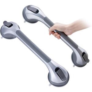 TAILI Shower Grab Bar 2 Pack 16 Inch Suction Grab Bars, Heavy Duty Shower Handle Removable Bath Handrails for Elderly and Seniors, No Drilling Waterproof, Silver (16.8")