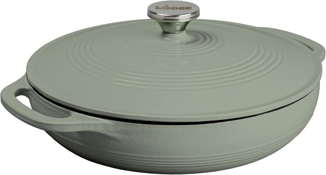 Lodge Essential Enamel Braiser - Refrigerator- & Oven-Safe up to 500 F - Heat-Retaining, Induction-Safe & PFAS-Free Enamel Cookware - 3.5 Quart, Desert Sage