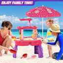 HYES Water Table for Toddlers 3-5, 3-Tier Kids Splash Sand Table Water Toys with Umbrella, Rain Showers Splash Pond for Outdoor Beach Backyard Summer, Activity Sensory Playset for Boys Girls, Red