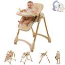 High Chairs for Babies and Toddlers, Foldable Baby High Chair with Wheels for Eating, 6 in 1 High Chair with Removable Tray, Adjustable Backrest and Height, Include 2 Bibs, Tool-Free Assembly