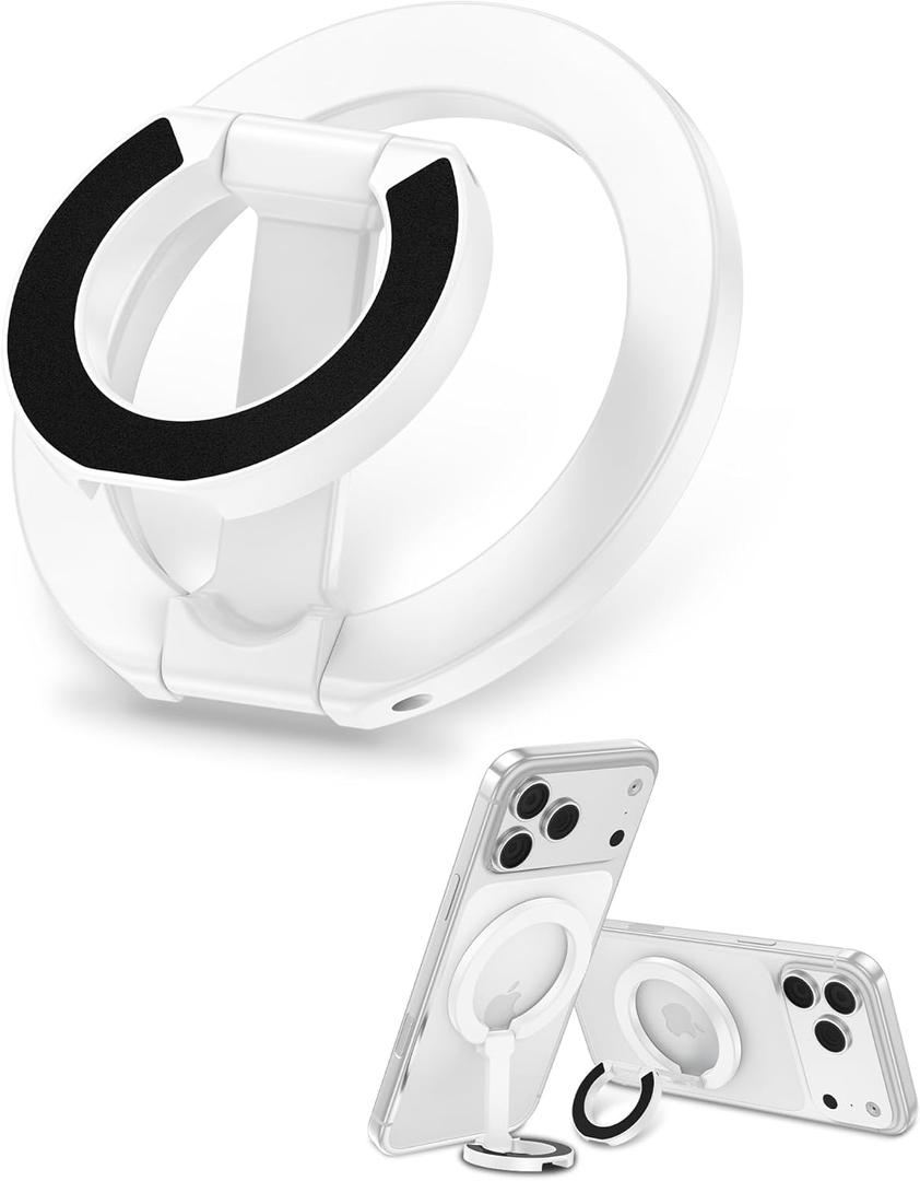 Magnetic Phone Ring Holder for iPhone 17 Pro Max/17Pro/Air/17/16 Pro/15/14, MagSafe Finger Grip Kickstand, 360Adjustable Two-Sided Magnetic Cellphone Loop for Magnet Car Mount Stand for Galaxy, Pixel (White)