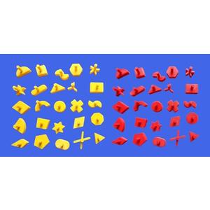 Perfection Game Replacement Pieces – 50-Pack Shape Pegs (25 Yellow + 25 Red) Compatible with Classic Perfection Board Game