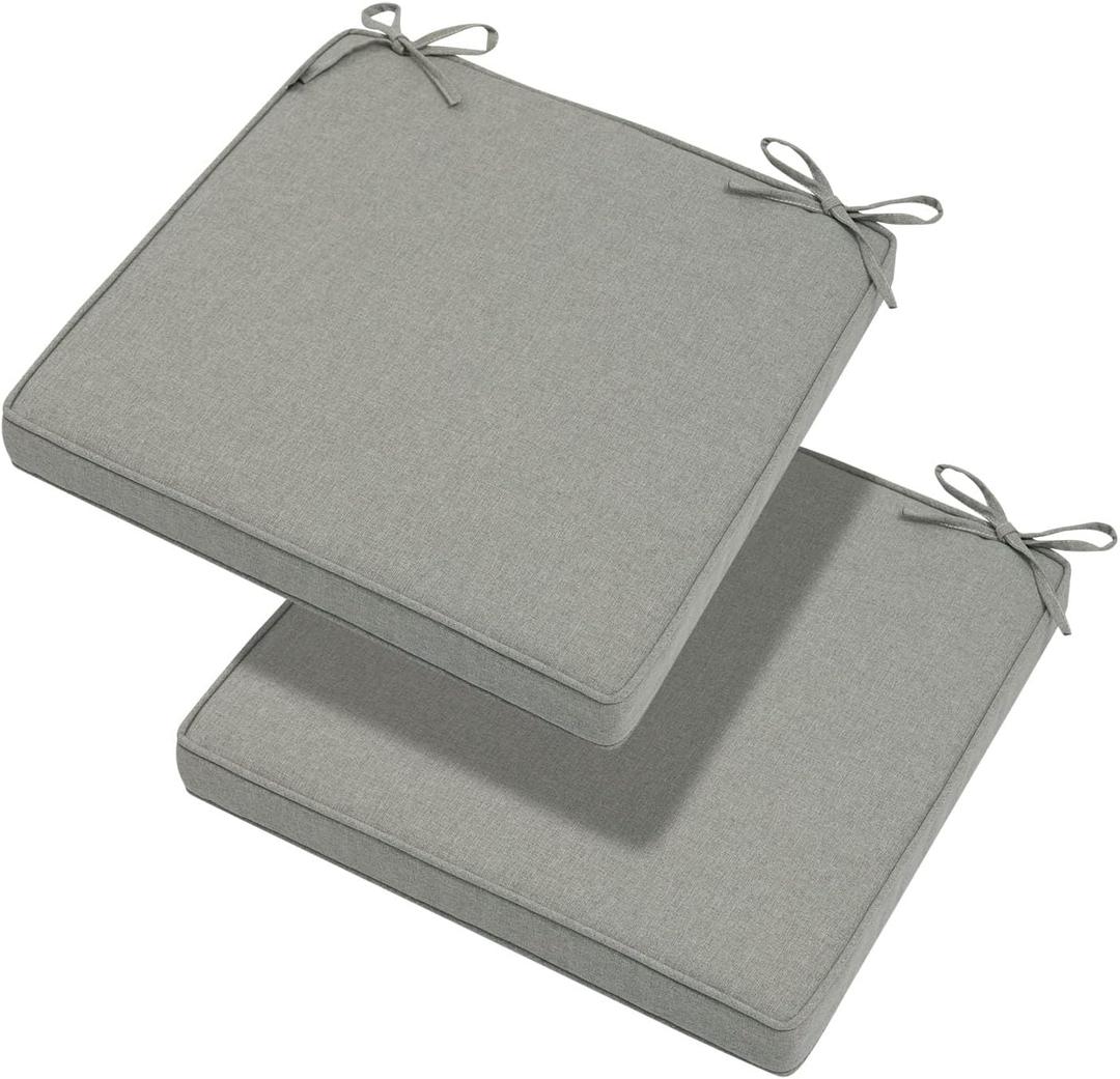 Magpie Fabrics Indoor Outdoor Waterproof Square Chair Cushion, 18" x 18" x 2.5", 2 Pack, Water Resistant Seat Cushions, for Patio Garden Office, Grey