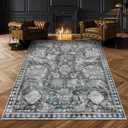 RUGSURE Washable Area Rugs - Perfect for Living Room, Bedroom, Kids Room, Nursery - Stain & Water Resistant Non-Slip, Pet & Child Friendly, Vintage Tribal Area Rugs (Grey and Bule, 9' x 12')