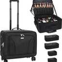 Relavel Extra Large Makeup Case Rolling Travel Train Case with 360° Spinner Wheels, 3 Layer with Insulation Compartment & Four Clear Storage Bags, Professional Makeup Artist Bag Set, Black