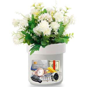 Flower Pot Diversion Safe with Key Lock, Secret Hidden Safe Lock Box, Perfect for Hiding The Valuables Inside Flower Pots False Bottom, Plants Not Include (White)