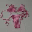 GORGLITTER Women's Gingham Bikini Y2k Plaid Checkered Halter Triangle Top and High Cut Thong Swimsuit Trendy S