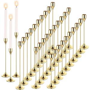 Mumufy 30 Pcs Candle Holders Taper Candlestick Metal Tall Candle Holders Table Centerpieces for Wedding Party Home Decorations, Fits 3/4'' Thick(Imitation Gold)