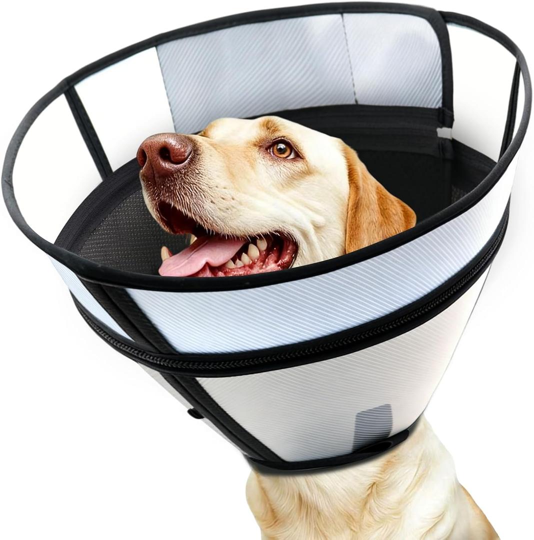 Upgraded Dog Cone Collar for Dogs After Surgery, Soft Transparent Pet Recovery Collar for Large  Dogs, Depth Adjustable Dog Cone Collar, Elizabethan Collar (L, Black) (L (Neck: 14.17-16.54"))