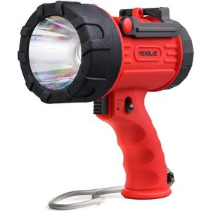 YIERBLUE Rechargeable Spotlight with Super High Lumen LED, IP67 Waterproof Handheld Flashlight Searchlight with Detachable Red Light Filter, Long Running