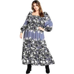 City Chic Women's Plus Size Maxi Sadie Dress (Blue Floral)