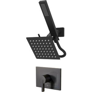 SOOOHOT Black Shower Head and Handle Set, Shower Faucet Set Dual Shower Heads with Handheld Spray Combo, All Metal 6" Dual Shower Head Combo and 3-Way Diverter, Black Shower Faucet Set with Valve