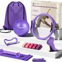 Home Pilates Ring and Ball Set for Women with 5 Resistance Bands 13 inch Magic Circle Workout Starter Kit for Beginners Full Body Toning 15 Min Daily Routine