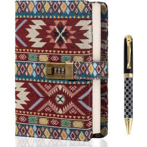 TIEFOSSI Fabric Diary with Lock, Lined Lock journal for Women Men, Aesthetic Diary with Pen, Hardcover Notebook for Journaling Writing Planning, 100 GSM Thick Paper with 224 Numbered Pages