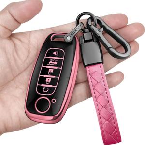 Sindeda for Nissan Key Fob Cover with Keychain Soft Full Protection Key Shell Key Case Compatible with 2023 2024 2025 Pathfinder Kicks Rouge(Pink, 5 Buttons)