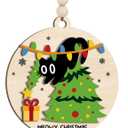 3 x Funny Cat Ornament 2025  Meowy Christmas Ornamnet Wooden Round Holiday Decoration in Tree for Cat Lovers, Pet Owners & Funny Christmas Tree Dcor