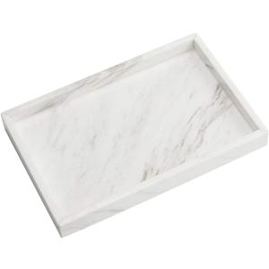 StonePlus Natural Marble Storage Vanity Tray, Cosmetics Jewelery Tray, Kitchen Organizer, Coffee Table Tray (Volakas White, Glossy Surface, 11.8L x 7.87W x 1.18H)