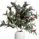 36 Inch Large Red Holly Branches 3 Pcs Christmas Burgundy Berry Stems Faux Artificial Holly Stems Cranberry Picks for Christmas Tree Decoration DIY Winter Home Vase Filler