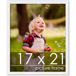 Poster Palooza 17x21 Contemporary White Wood Picture Frame - UV Acrylic, Foam Board Backing, & Hanging Hardware Included!