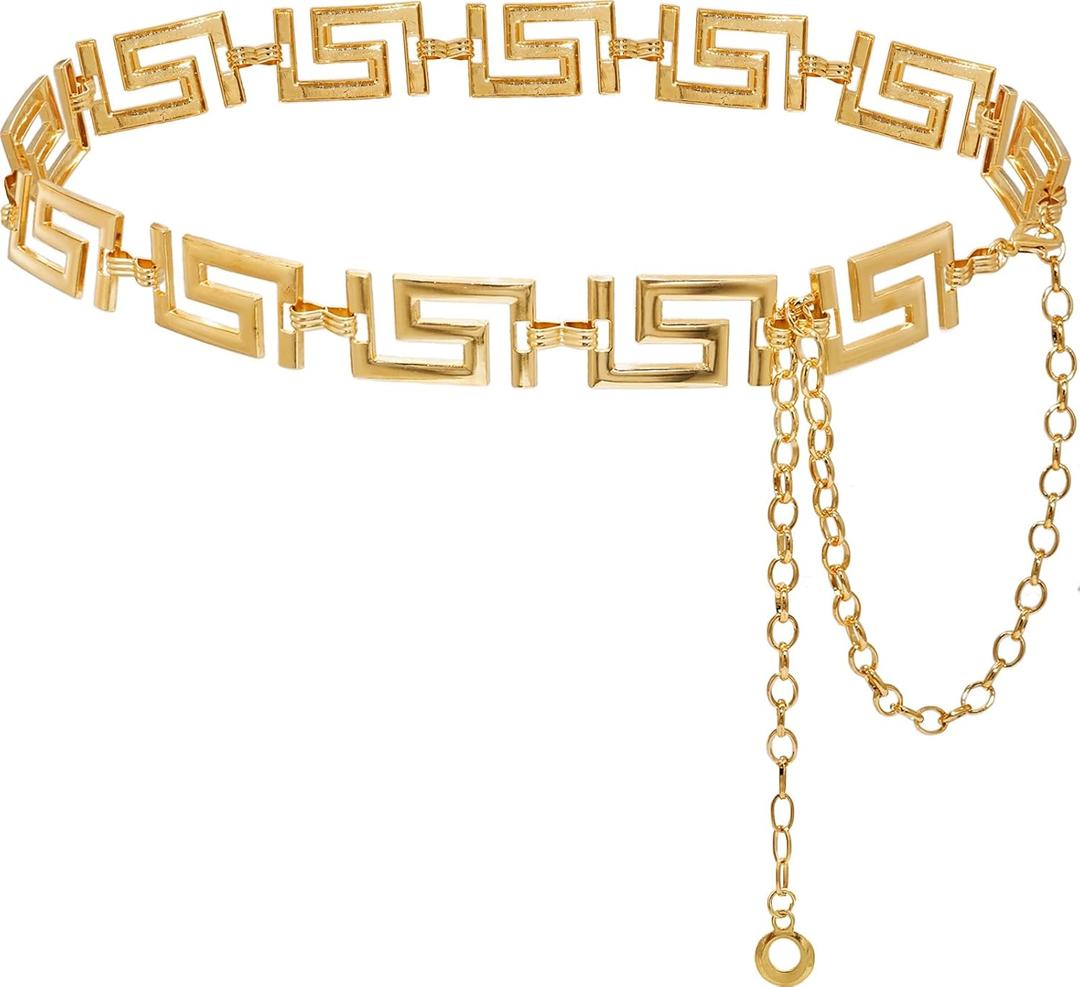 Waist Chain for Women Metal Belly Belt Adjustable Waist Belt for Dress Vest Jeans (M: 47.2 in/120 cm, Font Gold)