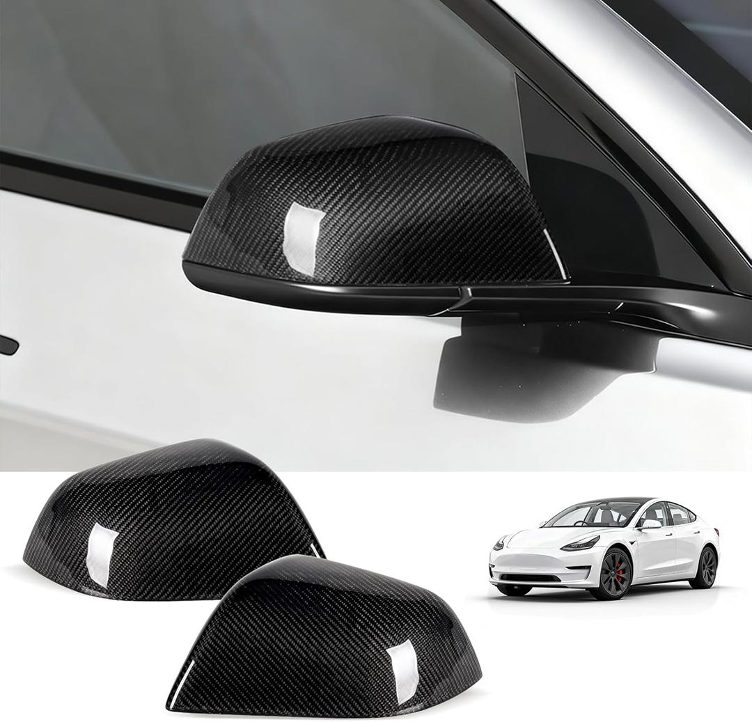 Real Carbon Fiber Mirror Cover Cap Trim Compatible with Tesla Model 3 2017-2024 Side Rearview Mirror Cover Tesla Accessories Model 3 Replacement