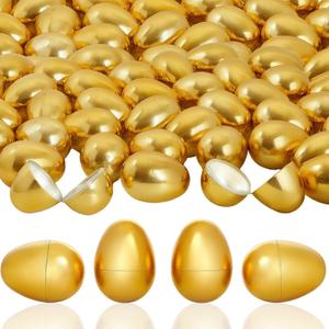 36 Pcs Golden Easter Eggs Plastic, 2.3" Fillable Shiny Gold Metallic Plastic Easter Eggs Empty for Easter Hunt,Party Favor,Basket Stuffers Fillers,Classroom Prize