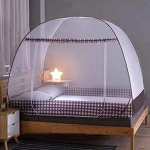 Large Mosquito Net Tent Canopy for Bed - Folding Portable Design Travel POP UP Netting, L80*W72*H60inch Queen King Size (Brown)