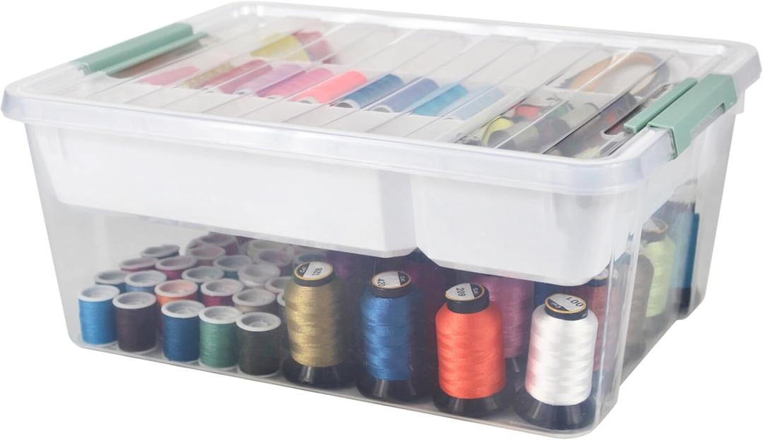 Baylee and Me Clear Plastic Storage Box with Removable Tray  Perfect for Organizing Arts and Craft Supplies, Sewing Notions, Small Toys, Bead, Art Supplies