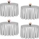 KKJIAF 4 Pack Silver Satin Round Tablecloth 108 Inch, Silky Satin Round Table Cover, Overlay Dining Table Cloths for Wedding Buffet Parties Banquet Decoration