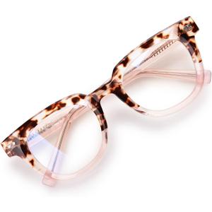 OPTOFENDY Oversized Blue Light Blocking Glasses for Women, Fashion Square Computer Eyeglasses (Baby Pink)