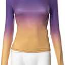 Women's Long Sleeve Crop Top Fitted Y2K Shirt Purple Yellow M