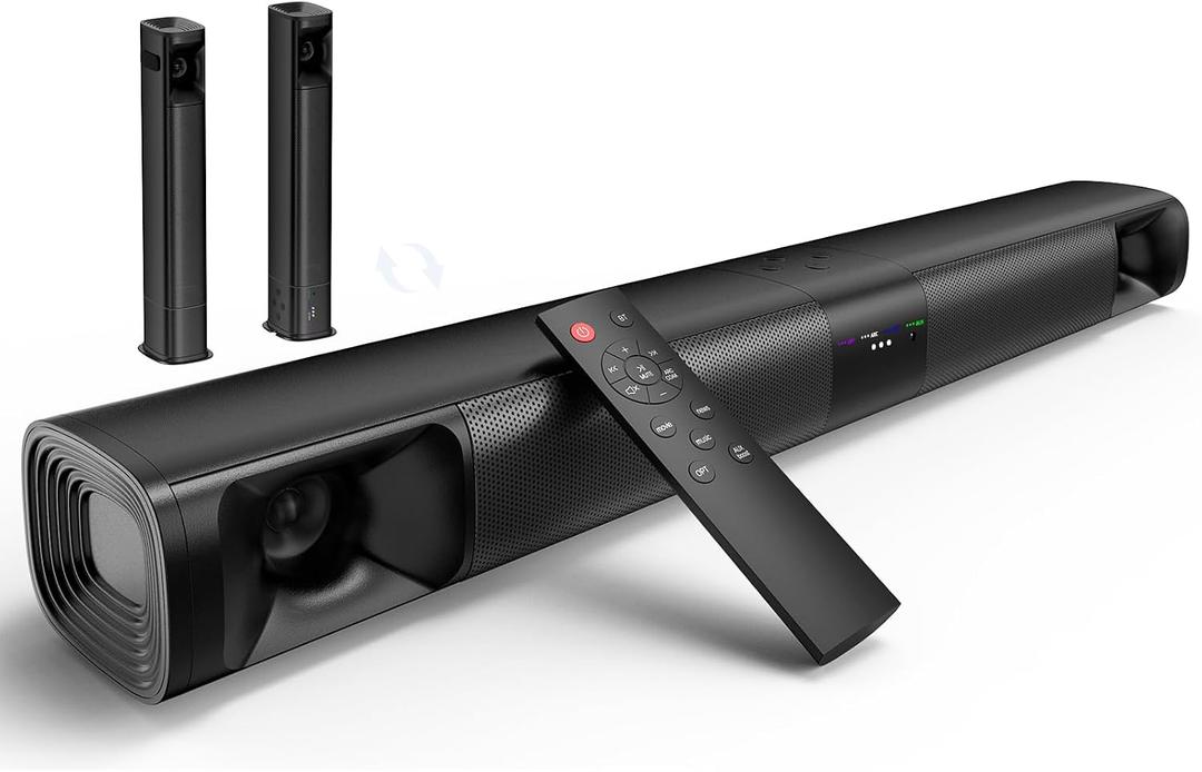 Sound Bar for Smart TV, 80W Surround Sound System, 2-in-1 Detachable Design, 2.0 Channel Soundbar, 4 Woofers & Dual Horn Tweeters, Bluetooth5.3 ARC AUX Optical Home Theater Speaker