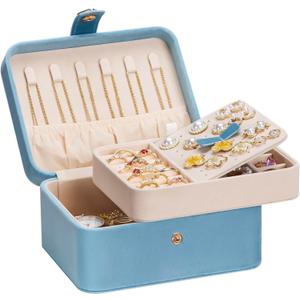 Homde Jewelry Box Small for Women: Ring Earring Organizer Storage for Dresser - Necklace Bracelets Holder with Multi Compartments(Light Blue)