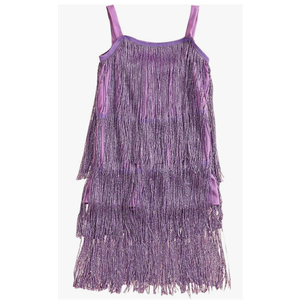 Qiylii Kid Girls Sequin Fringe Tassel Dress Sleeveless Dance Twirly Dresses Sparkly Latin Dress Concert Outfit Gift Children, 9-10yrs