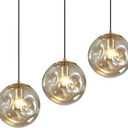 Modern Amber Concave Glass Pendant Light, 3-Pack Kitchen Island Lighting Single Globe Pendant Light Fixtures Century Kitchen Island Pendant Light for Bedroom Dining Room Light (Without Bulbs)
