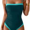B2prity One Piece Swimsuit for Women Tummy Control Slimming Bathing Suit Color Block Swim Suit Modest Swimwear (X-Large, Peacock Green, Aqua)