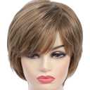 Pixie Cut Layered Short Brown Wigs with Bangs Straight Synthetic Hair Wigs for White Women (Blonde Mixed Brown)