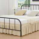 Vocander Beige White Split Corner Bed Skirt for Full Beds 14 Inch Drop, Adjustable Elastic Dust Ruffles for Metal Frame, Adjustable Tailored Bedskirts Fade & Wrinkle Resistant