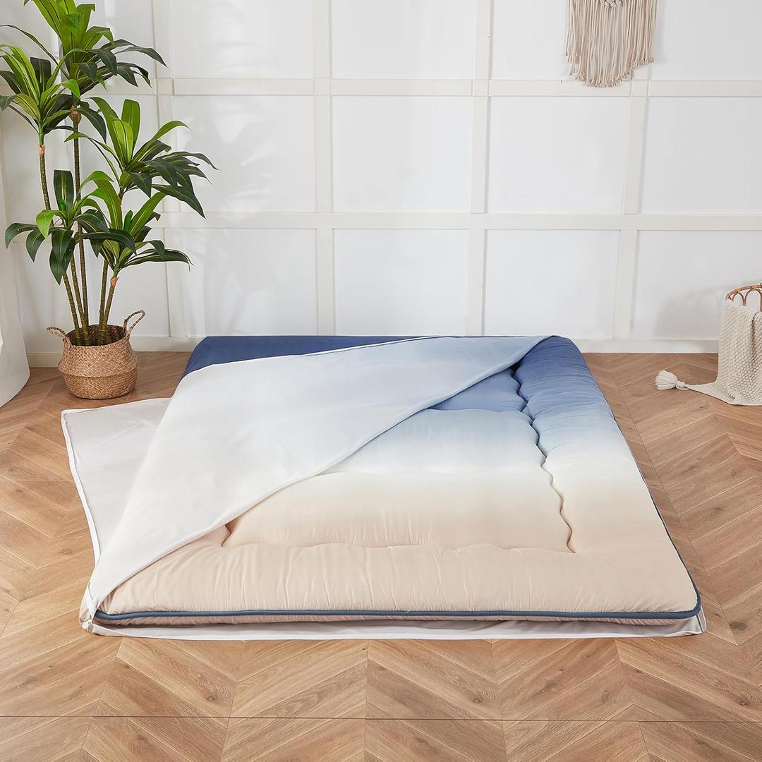 Zelladorra Futon Mattress Cover, Zippered Japanese Floor Mattress Cover, Machine Washable (Coastal Gradient, Queen)