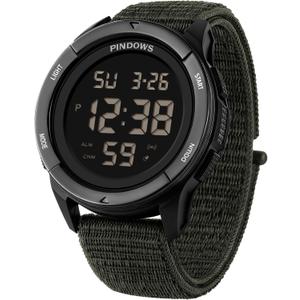 PINDOWS Men's Digital Watch, 50M Waterproof Military Tactical Sport