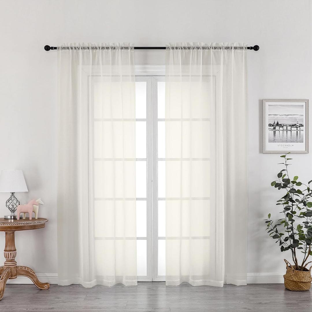 OWENIE Ivory Sheer Curtains 72 Inches Long 2 Panels, Transparent Voile Sheer Curtain Double Rod Pocket Gauze Drapes for Living Room Bedroom Window Sliding Glass Door Treatment, 42 x 72 Inch