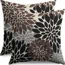 Black Dark Brown Pillow Covers 20X20 Inch Set of 2, Spring Summer Floral Dahlia Flower Cream Decorative Throw Pillow Covers Outdoor Modern Farmhouse Cushion Case for Home Couch Sofa Bed Decor