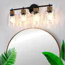 4-Light Bathroom Light Fixtures, Coastal Vanity Lights with Crystal Glass Shade, Black Bathroom Wall Lamp for Mirror Kitchen Hallway Bedroom